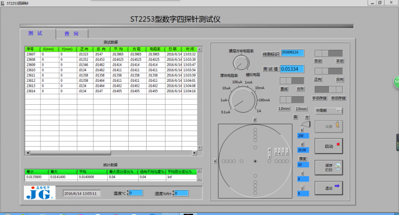 ST2253四探针电阻率测试仪软件测试界面