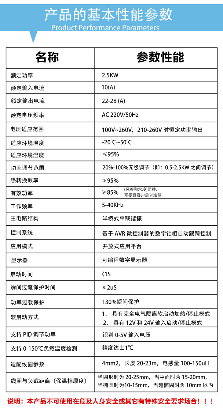 单相2.5KW电磁加热控制板基本性能参数