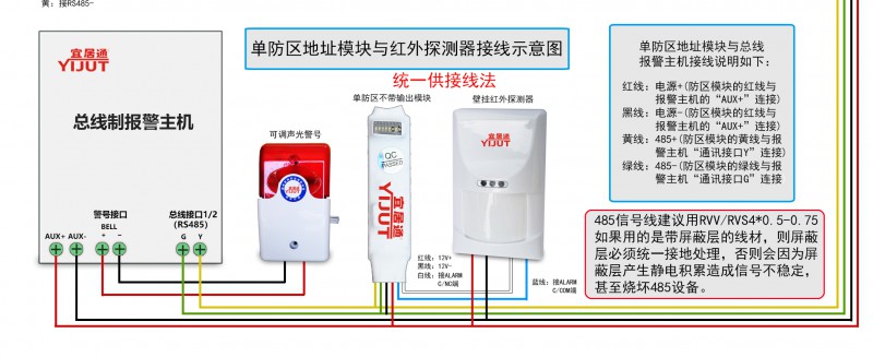 单防区模块与壁挂双鉴红外探测器接线图