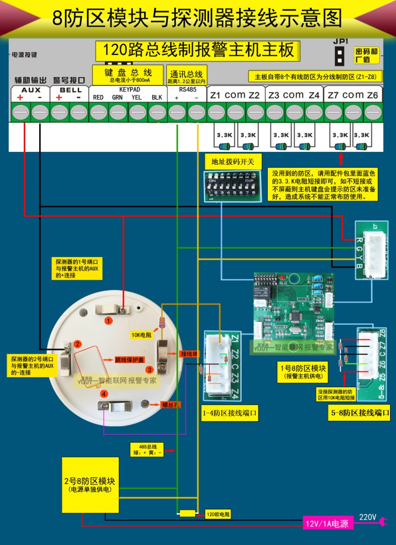 8防区模块与烟雾探测器接线图