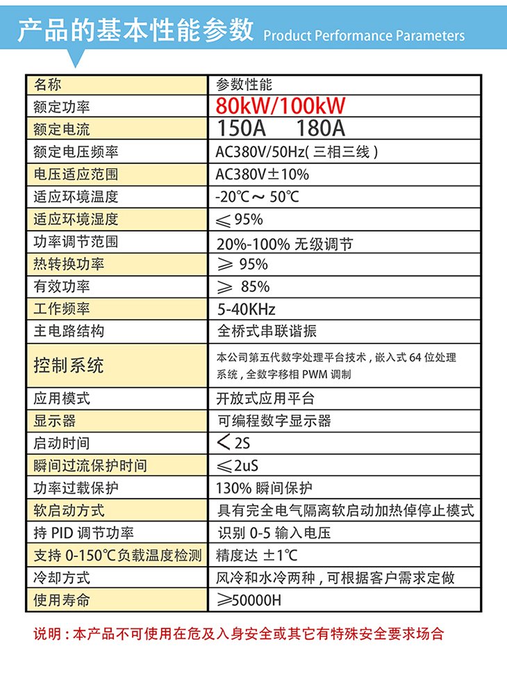 80KW/100KW电磁加热控制器基本性能参数 80KW/100KW电磁加热控制器基本性能参数