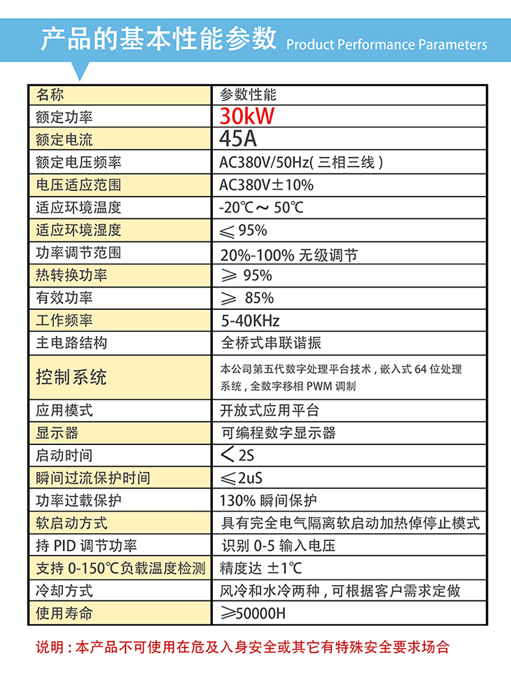 30KW电磁加热器基本性能参数