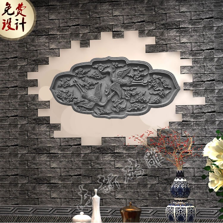 松鹤砖雕非老砖雕牡丹中式围墙古建材料影壁墙装饰壁画户外浮雕墙