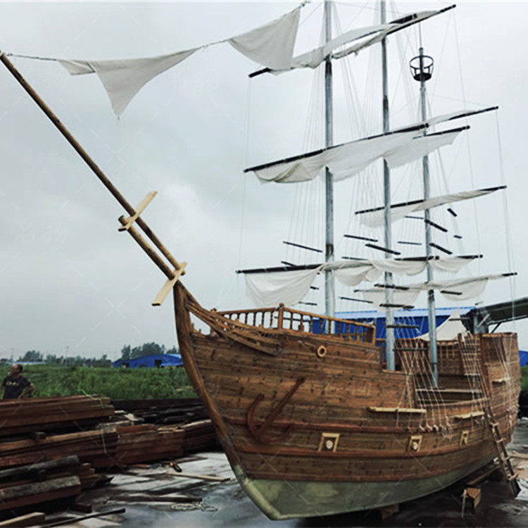 浙江舟山木船厂家出售景观海盗帆船公园景区酒店摆件游乐船