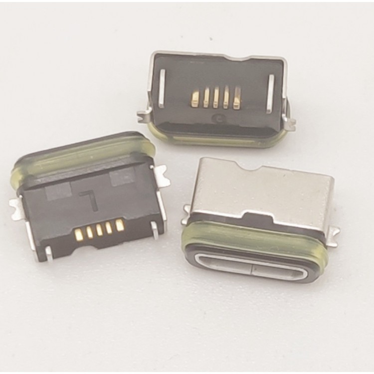 MICRO 5P B型防水座两脚贴片式SMT半包外壳带胶圈