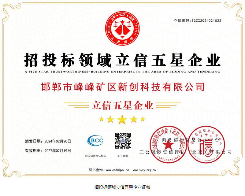 招投标领域立信五星企业证书