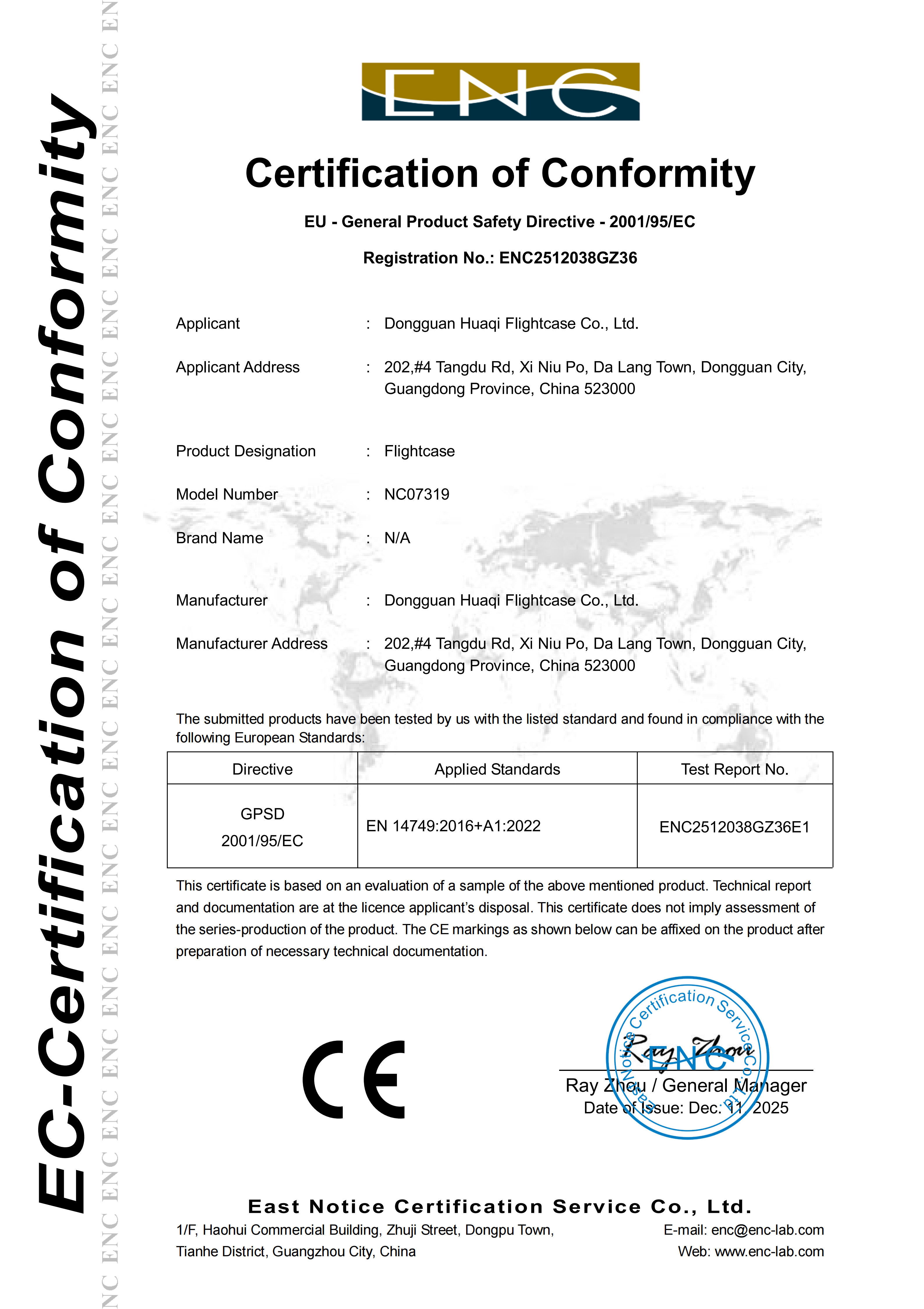 Certification of Conformity