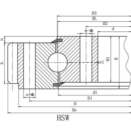 (HS Series) Single Row Four-Point Contact Ball Type Rotating Ball Bearings - HSW External Groove Type