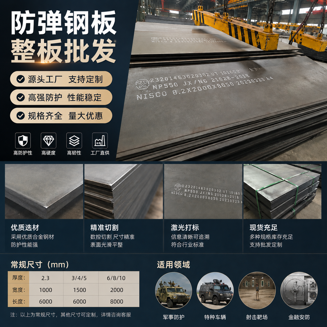 防弹钢板  整板批发 量大价优